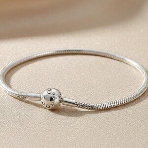 NWT Pandora Sleek Snake Chain Bracelet in Polished Steriling Silver Ball Clasp